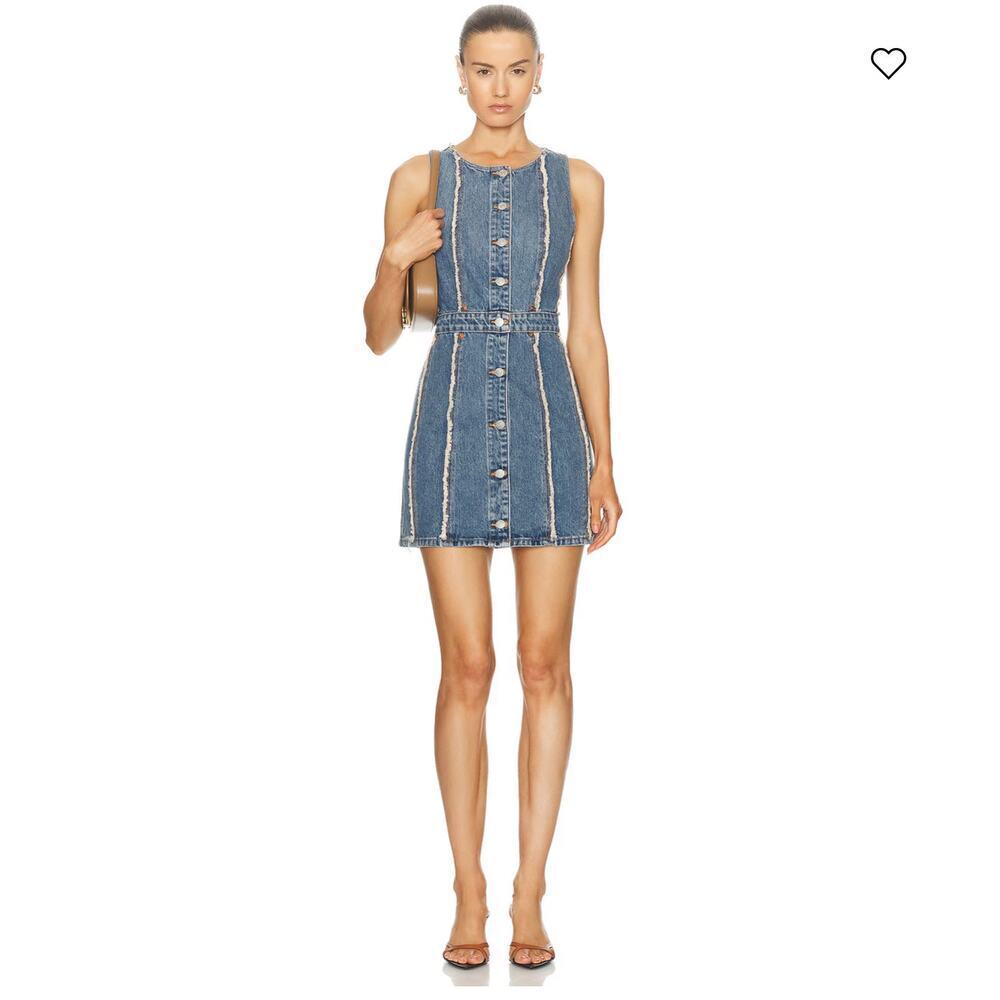 Re/Done Women's Sleeveless Frayed Trim Denim Mini Dress Bruna Blue Size S NWT
